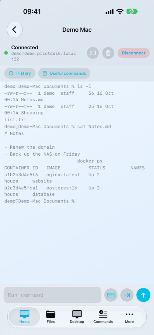The terminal connected to a Mac