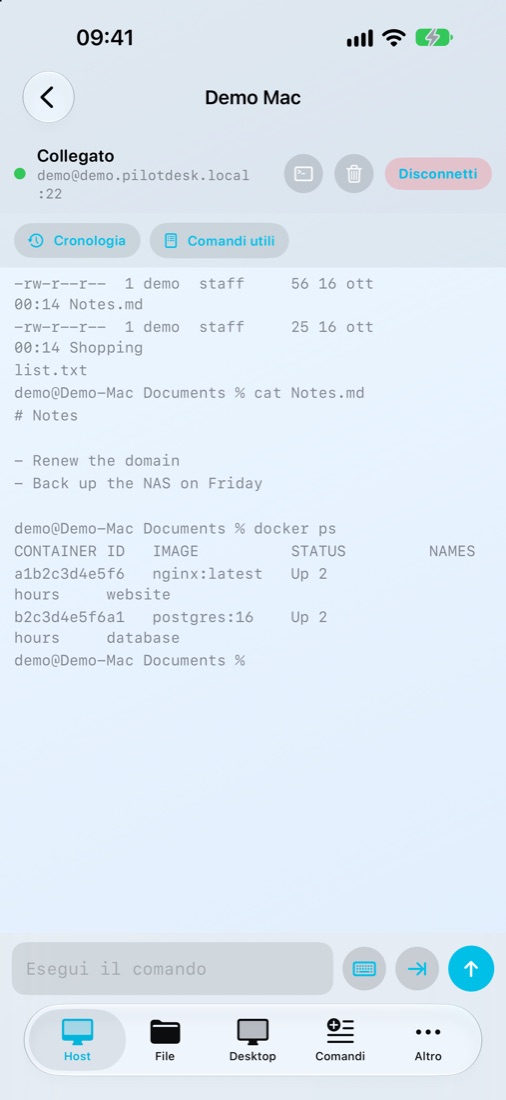 Il terminale collegato a un Mac